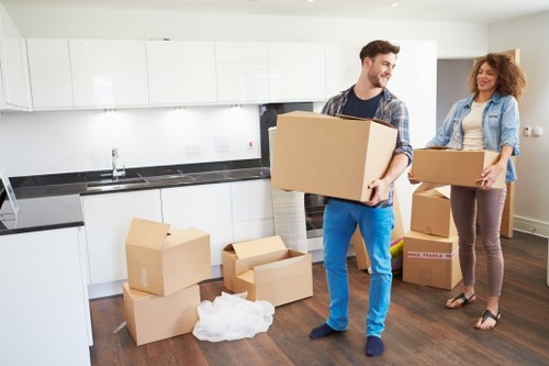 Packing and loading boxes into a moving van in The Hyde
